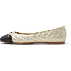 Aldo Womens Gold Synthetic Closed Square Toe Low Wedge Heel Leanne Ballet Flat